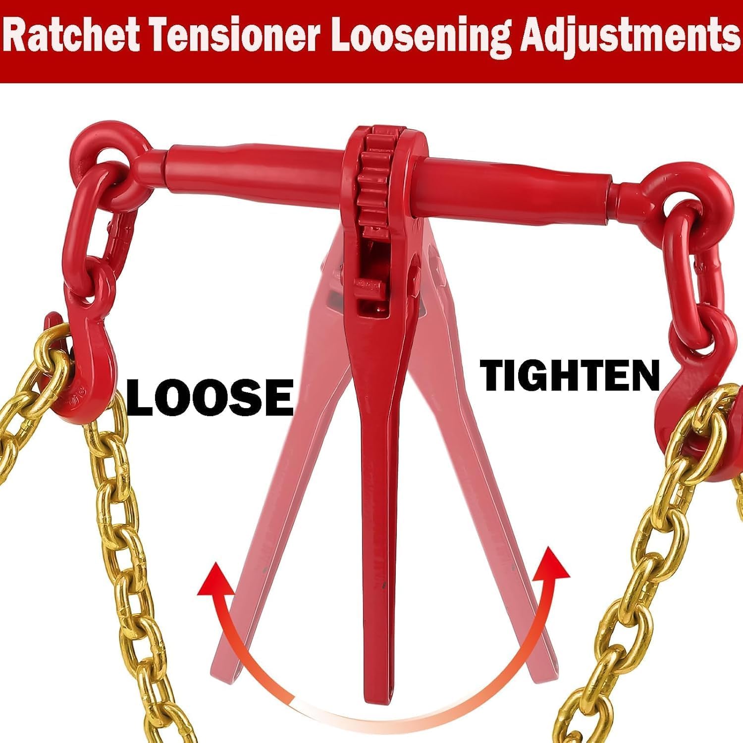 5/16 in-3/8 in Chain Binders Sets of 2, 5/16 in ×10 ft Chains, Grade 70 Binders and Chains, Load Transport Binder Chain with Grappling Hook, for Industrial, Agricultural, Logging