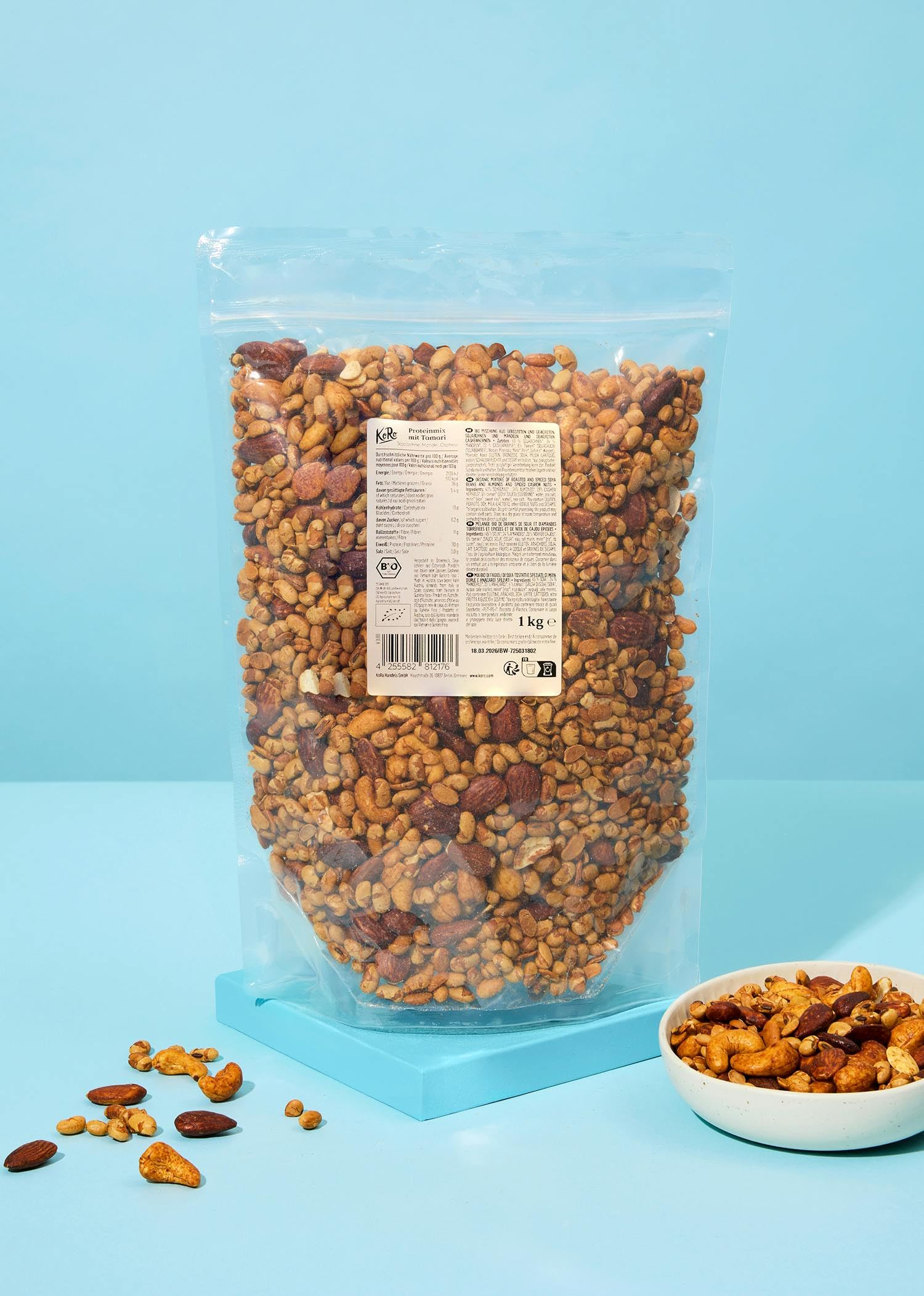 KoRo - Bio Proteinmix mit Tamari - Mit Sojabohnen, Mandeln und Cashewkernen - Würzig-nussiger Geschmack - Vegan