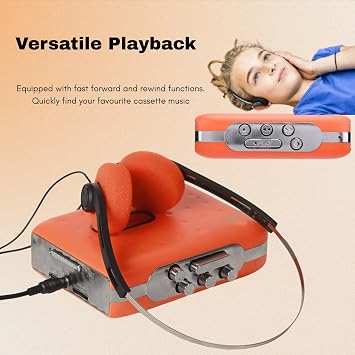 Portable Cassette Player USB Cassette-to-MP3 Converter with Integrated Microphone Recorder and Headphone Socket Orange