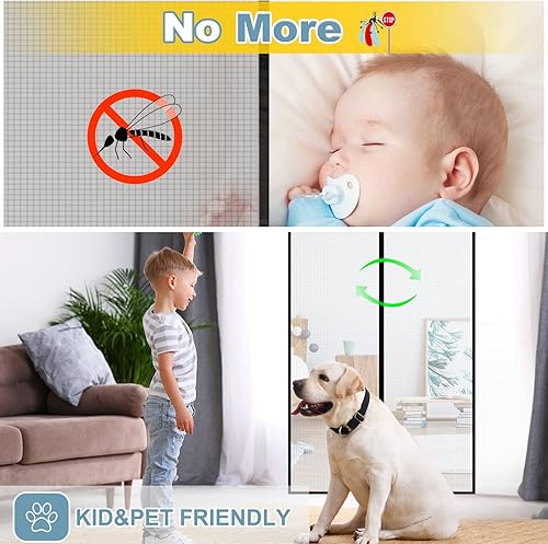 Miniatura 4 de Puerta mosquitera magnética mejorada 2025, 3 imanes resistentes, manos libres, a prueba de mosquitosinsectos, permite que entre la brisa fresca,