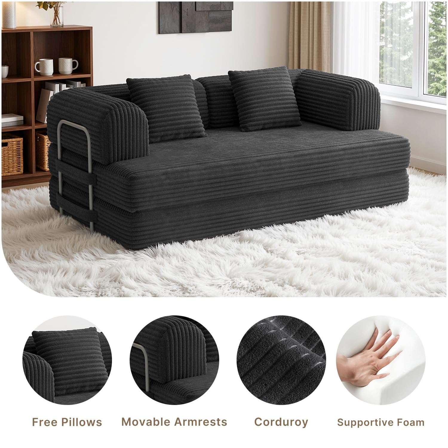 Xbro Divano Relax Modulare Compatto 2 Posti, Divano Letto Salvaspazio Basso in Schiuma ad Alta Resilienza per Monolocale, Soggiorno e Zona Lounge, 160 x 180 cm
