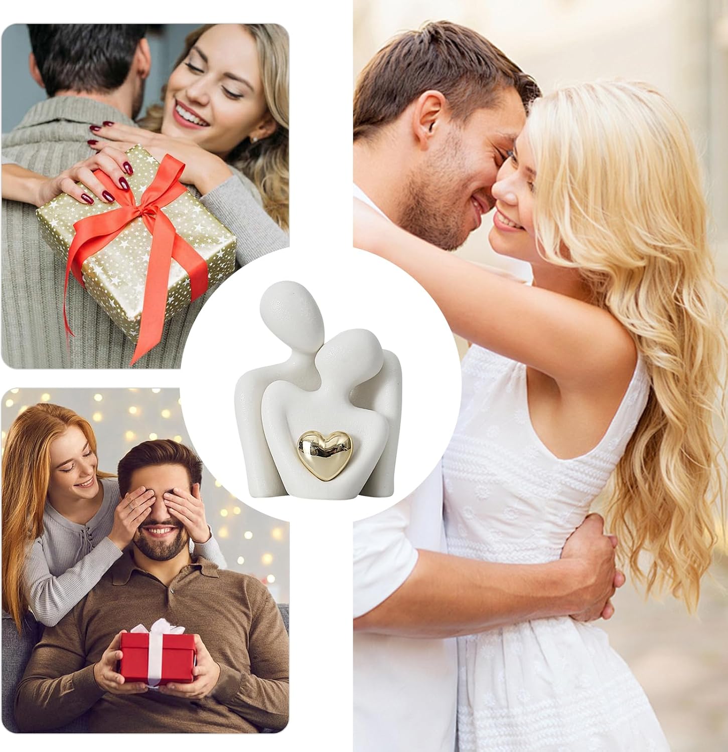 Romantic Couple Statue, Abstract Sculpture Small Shelf Ornaments for Living Room, White Ornaments Couple Figure Sculptures Gifts for Wedding Anniversary - Image 7