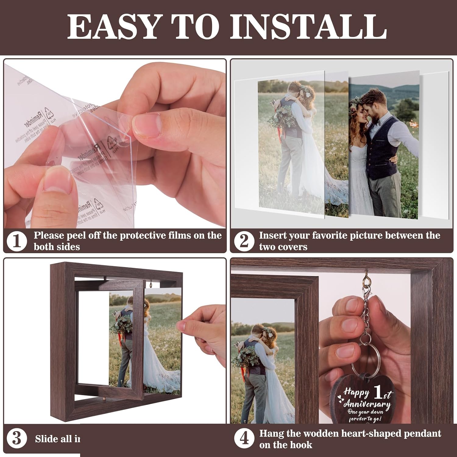 1 Year Anniversary Picture Frame Gifts for Men Women, 1st Anniversary Frame Gift for Her Him Boyfriend Girlfriend, Couples Anniversary Wedding Gifts for Wife Husband - Image 6