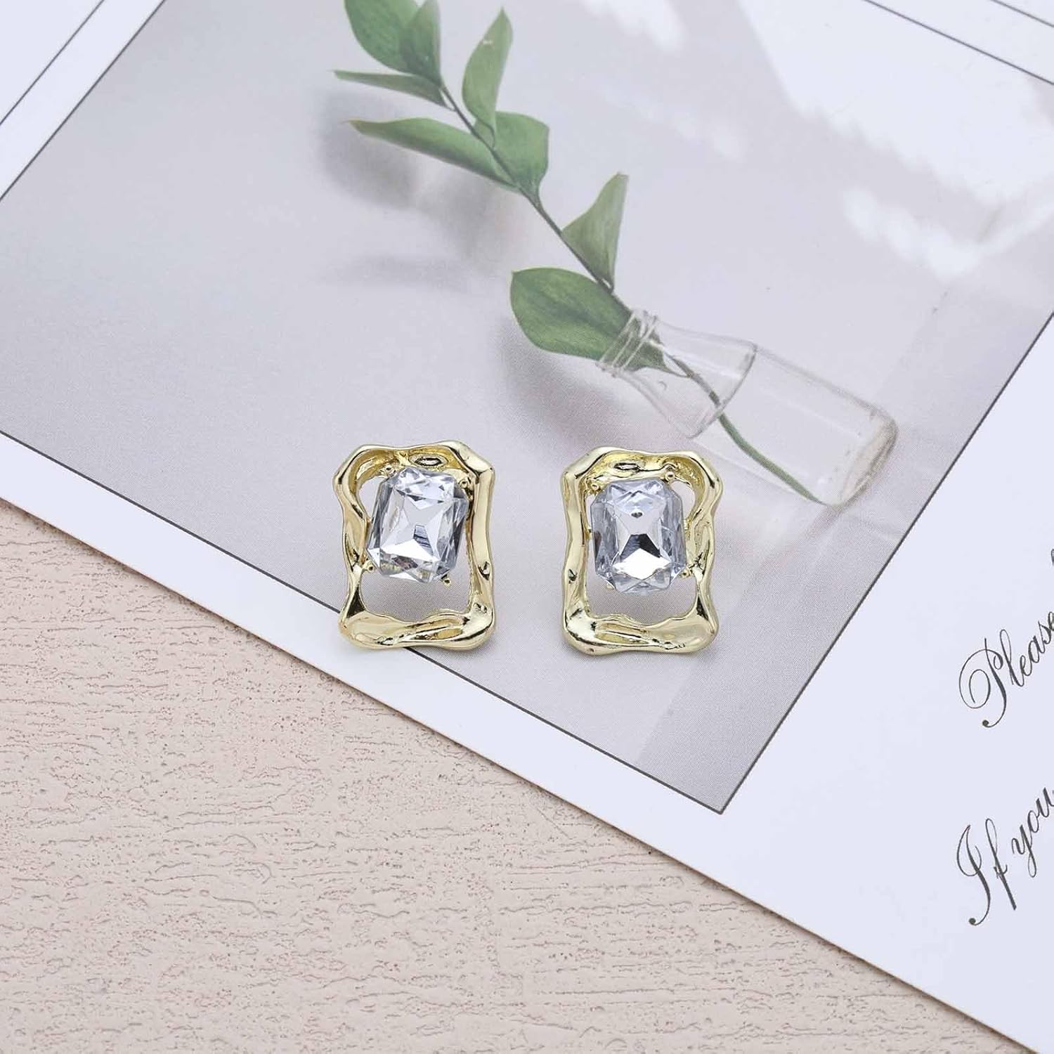 Vintage Crystal Square Dangle Earrings Rhinestone Cube Earrings Irregular Gold Square Stud Earring Boho Cz Cube Clear Stud Jewelry for Women - Image 6