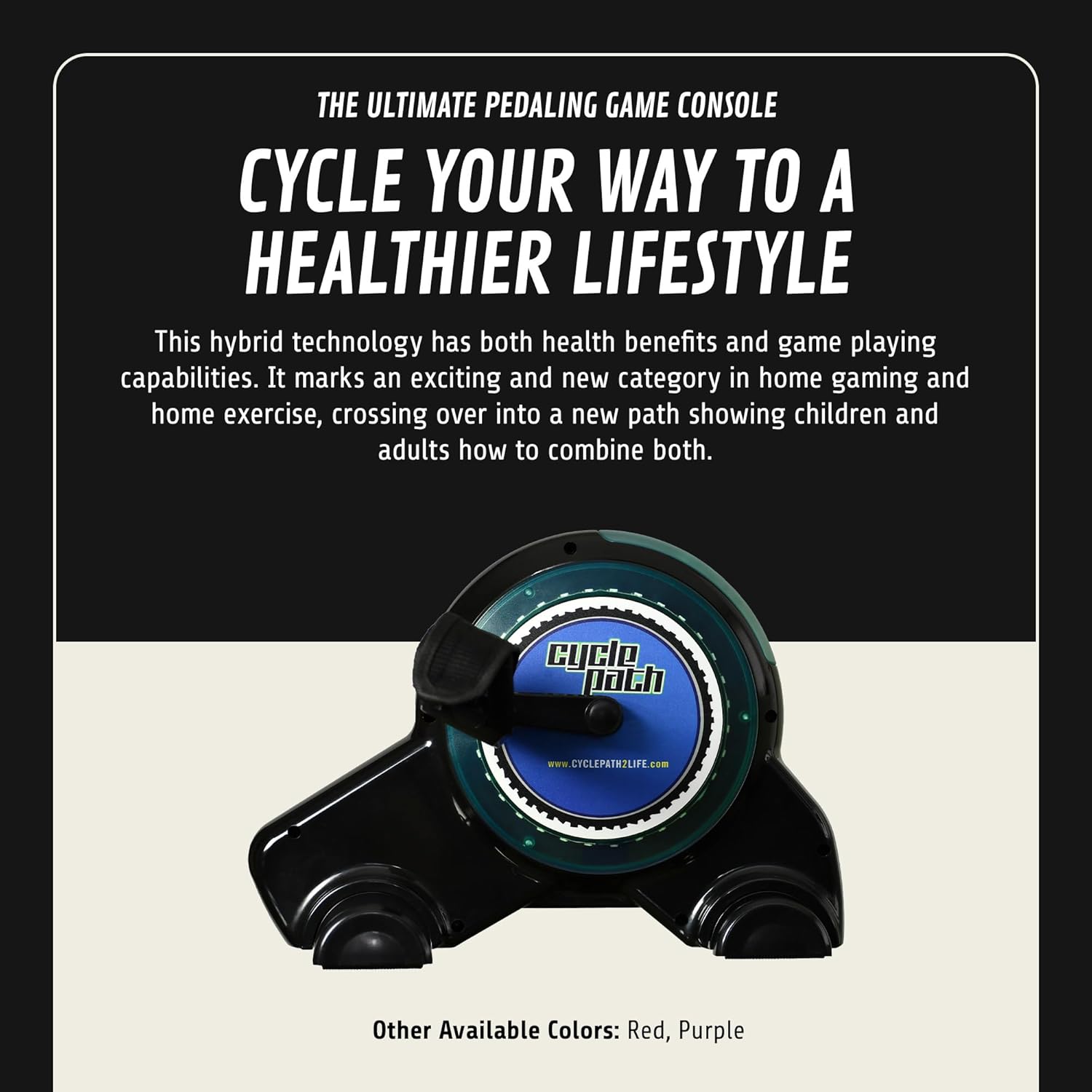 CyclePath Interactive Gaming Exercise Bike – Motion Powered Pedal Fitness Device with 6 Free Games, Bluetooth App Connectivity, Adjustable Resistance, USB Phone Charging, Family Cardio Trainer for Kids & Adults