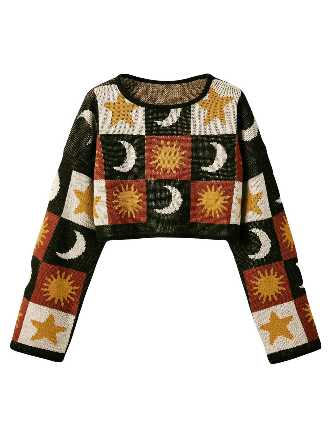 SOLY HUX Plus Size Y2K Cropped Sweaters for Women Star Graphic Sweaters Pullover Boho Tops Grunge Clothes 90s