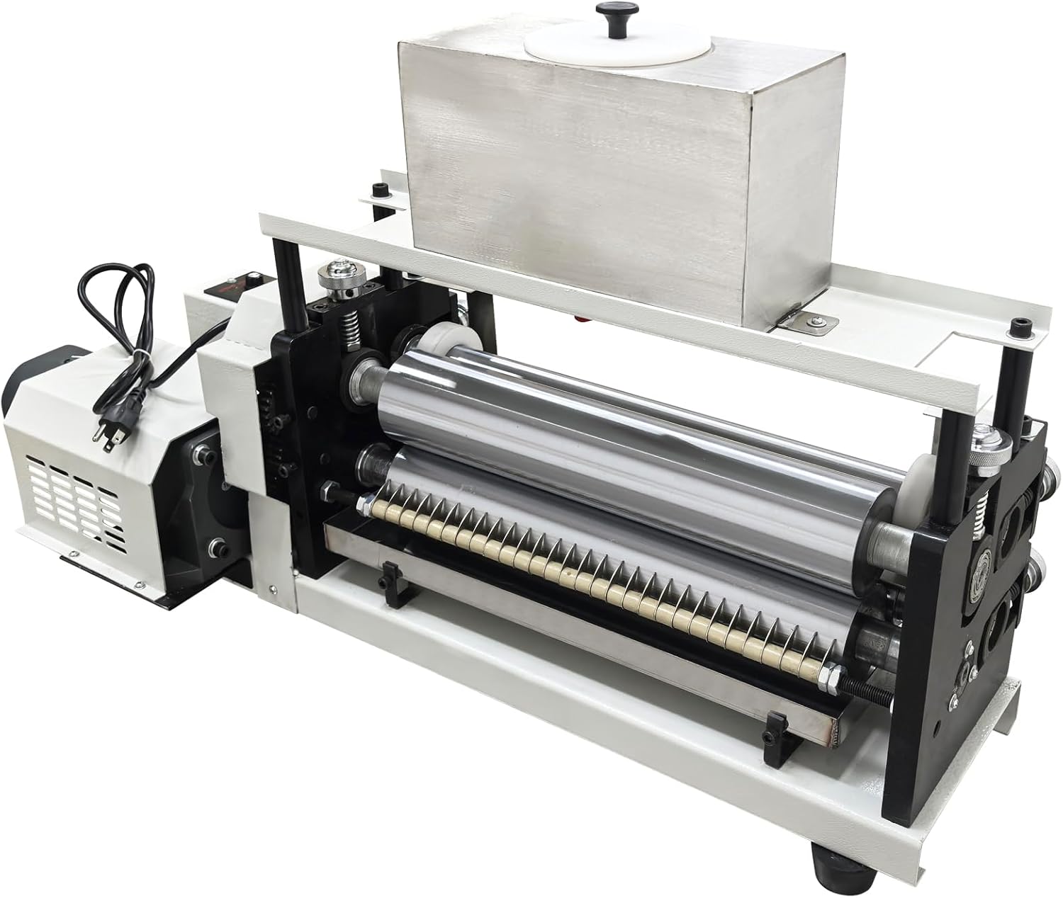 TECHTONGDA 15.35" Automatic Gluing Coating Machine for Paper & Leather, Steel Rollers Double-Sided Glue Coater with Adjustable Speed 0-16m/min and Rollers Gap, White Emulsion Coating Machine