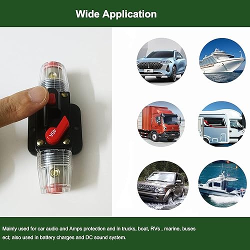Miniatura 5 de Disyuntor de reinicio manual, impermeable, inversor de fusibles en línea para automóvil, ATV, motores de arrastre marinos, barco, protección de