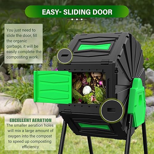 Miniatura 5 de EFURDEN Vaso de compostaje giratorio para exteriores, con un sistema de compostaje rápido y eficiente para desechos de jardín, cocina y patio (22.5