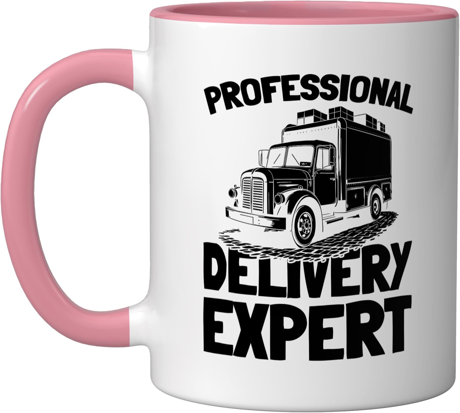 Courier Messenger Service Package Delivery - Parcel Courier Ceramic Mug, Pink/White