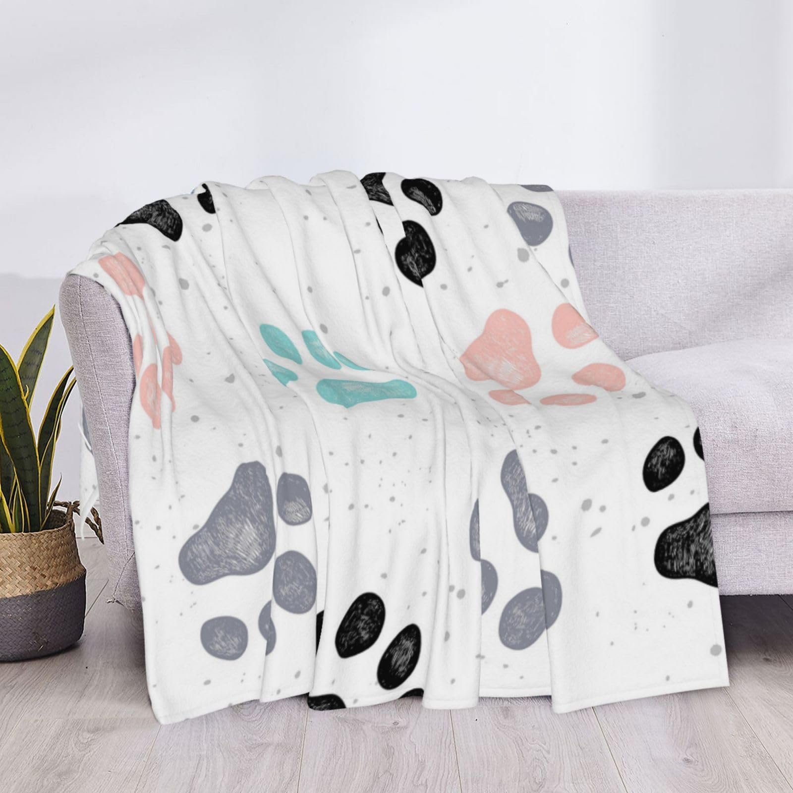 Empreintes de Pattes de Chien,Couverture en Flanelle Douce et Polaire pour lit, canapé, Voyage,80"x60"