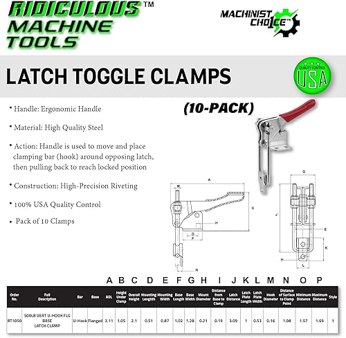 Miniatura 9 de Paquete de 5 abrazaderas de cierre vertical con gancho en U de 500 libras (igual que 324)