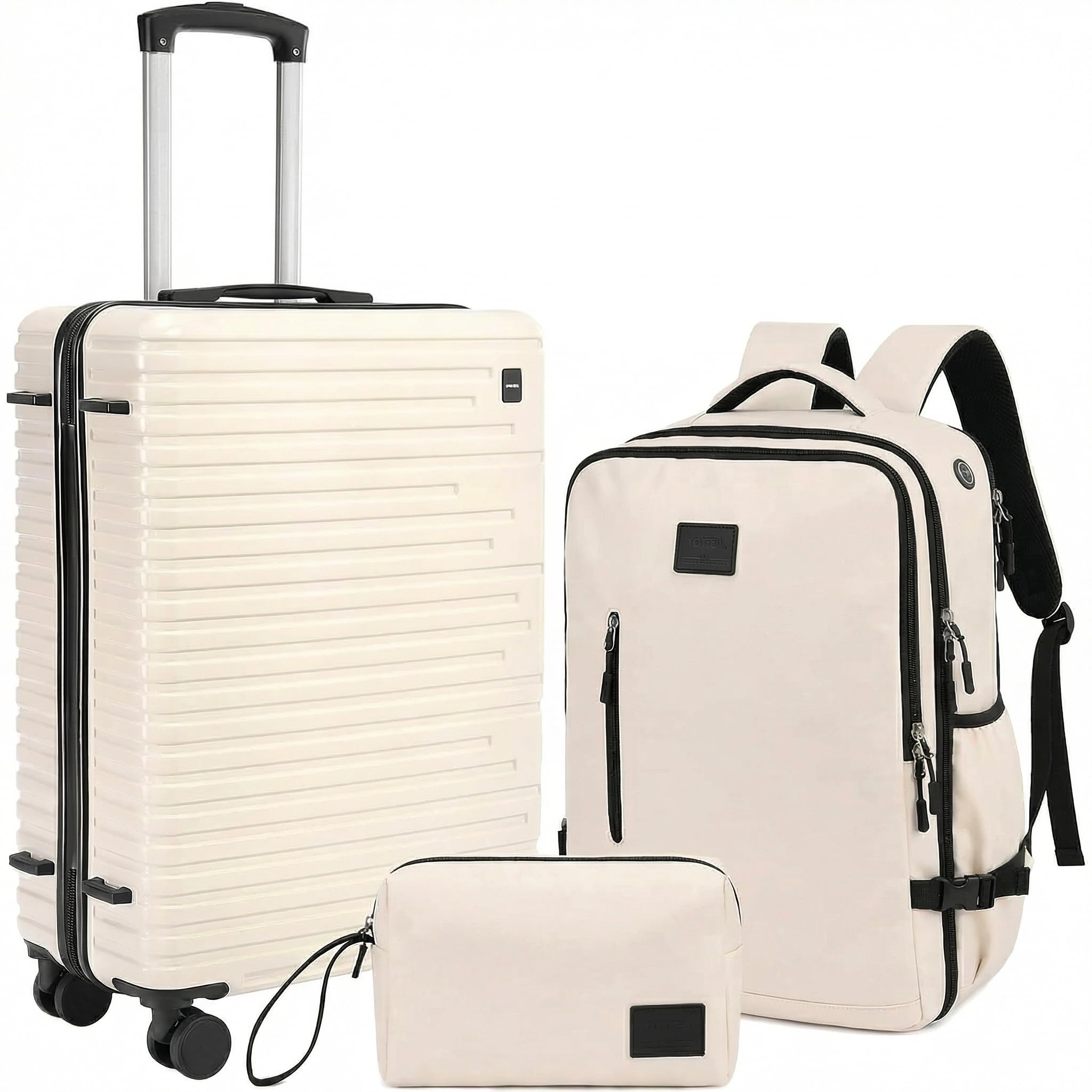 Hoteel Luggage Sets 3 Piece, 4-Year Warranty, Carry-On Luggage with Dual-Spinner Wheels, PC+ABS Hardside Suitcase Set with TSA Lock, Durable Carry On Suitcase, Beige(20IN/DB/TB)