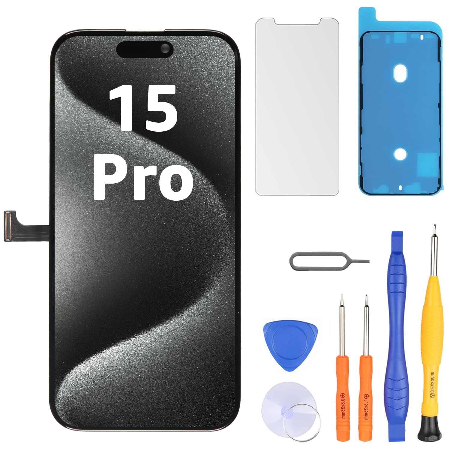LL TRADER Schermo per iPhone 15 Pro LCD 6,1'' e Kit di Riparazione | Display FHD con 3D Touch e Digitalizzatore, Dotato di Nastro Adesivo Impermeabile e Pellicola Protettiva