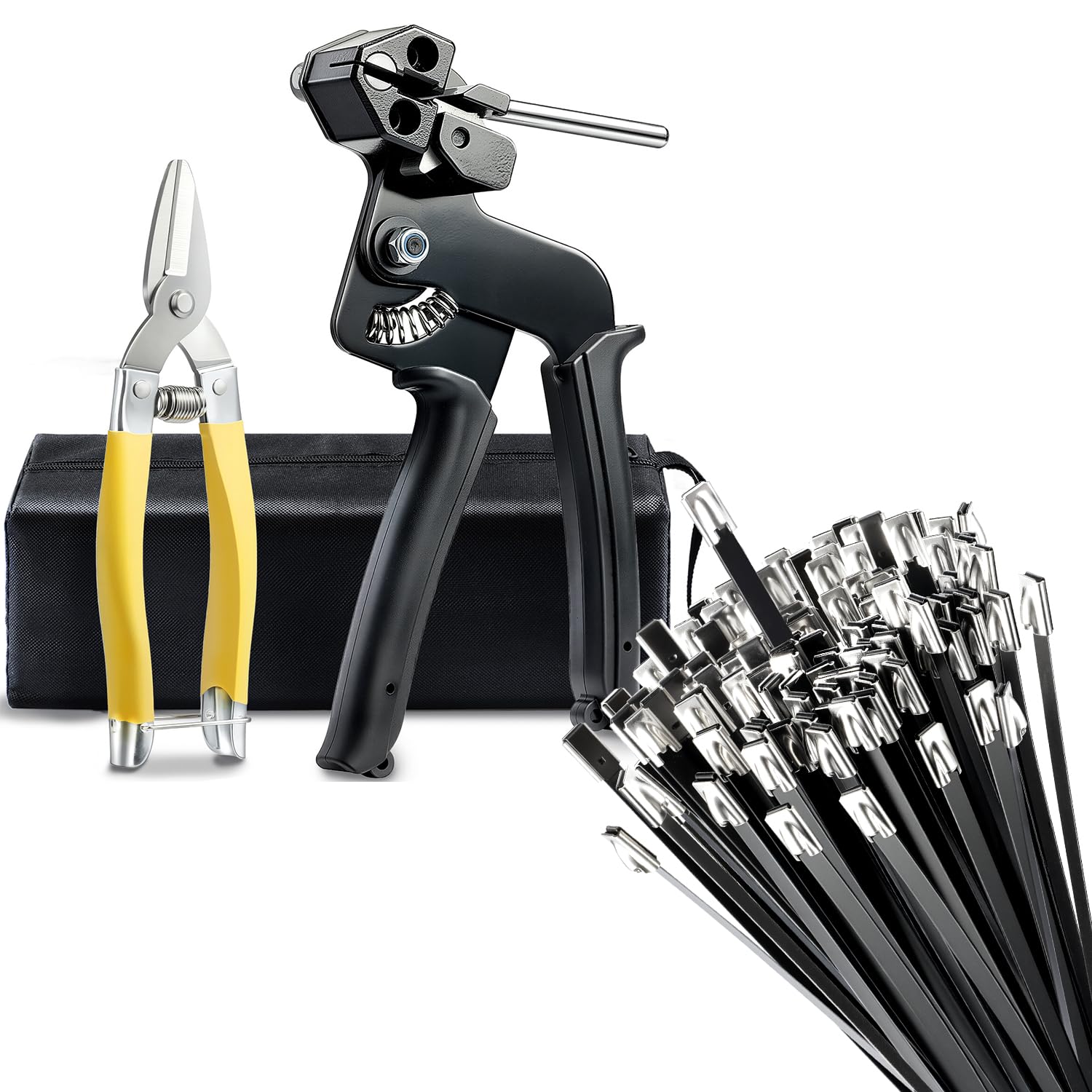 100-Pack 11.8\" Black Stainless Steel Zip Ties Complete Kit