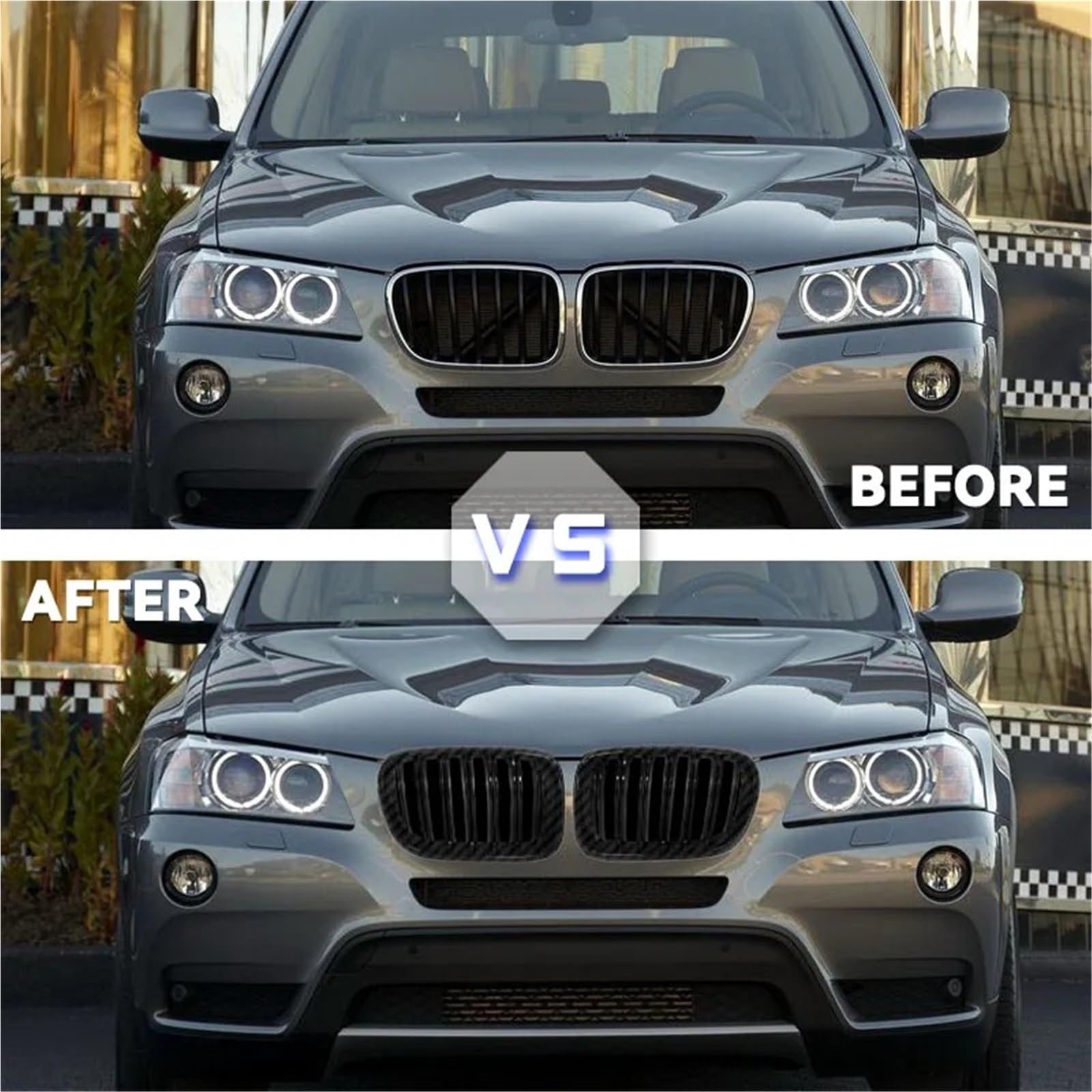 Dla BMW do X3 F25 2010 2011 2012 2013 1 para przednich kratek nerkowych błyszczący czarny zamiennik wyścigowy zderzak grill stylizacja samochodu przedni grill grill wkładki