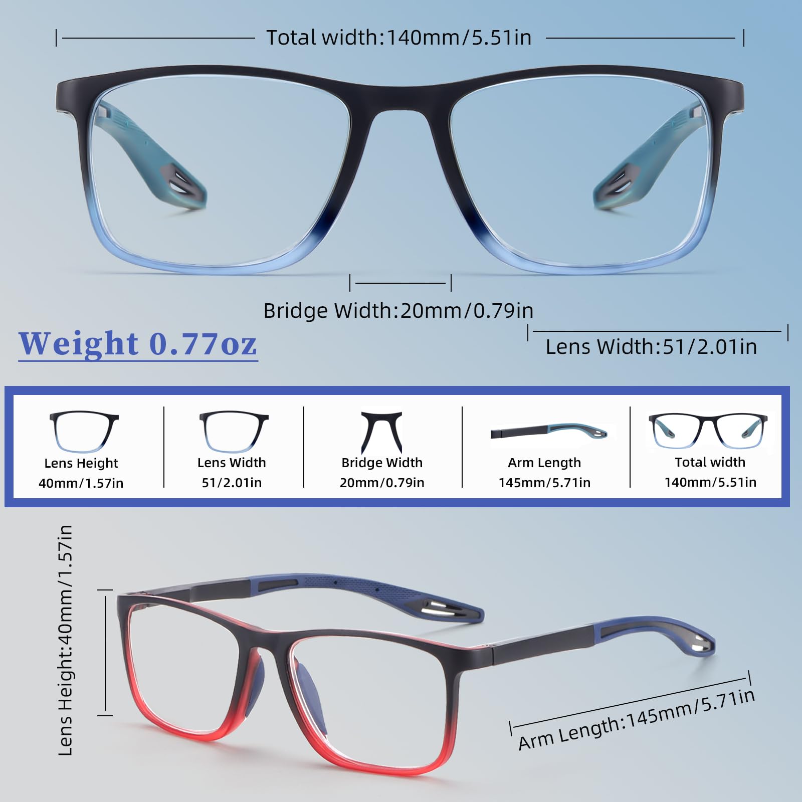 BLOEXCLU - 4er Pack Progressive multifokale Lesebrille für Damen und Herren, Sportstil TR90, mit Blaulichtfilter für Computer (Rot, Blau, Schwarz und Transparent, 1 Stück)
