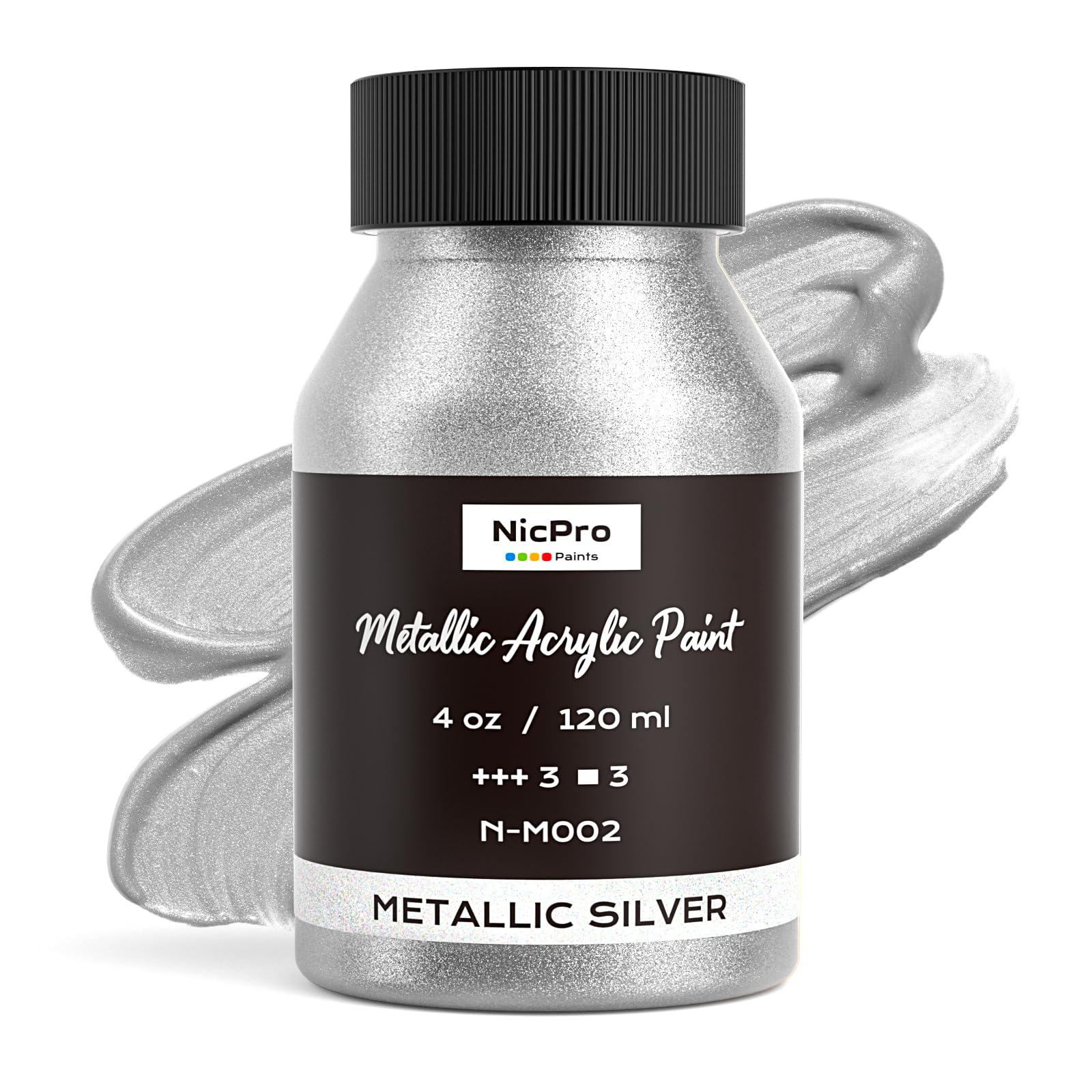 Nicpro Metallic Silver Acrylic Paint, 4oz/120ml Silver Leaf Paint, Non Toxic, Non Fading Art Craft Paints for Canvas, Wood, Clay, Fabric, Metal, Furniture, Art Supplies