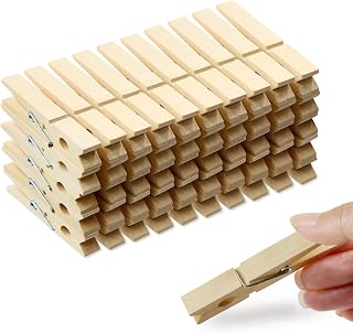 HONGYUTAI 50 Pack Wooden Clothespins, 2-7/8" Natural Wood Laundry Pins with Metal Springs - Durable & Eco-Friendly