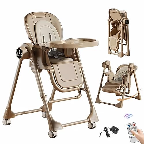 Silla alta eléctrica de piel sintética para bebés y niños pequeños, silla alta inteligente Bluetooth para bebés con balanceo y alimentación del