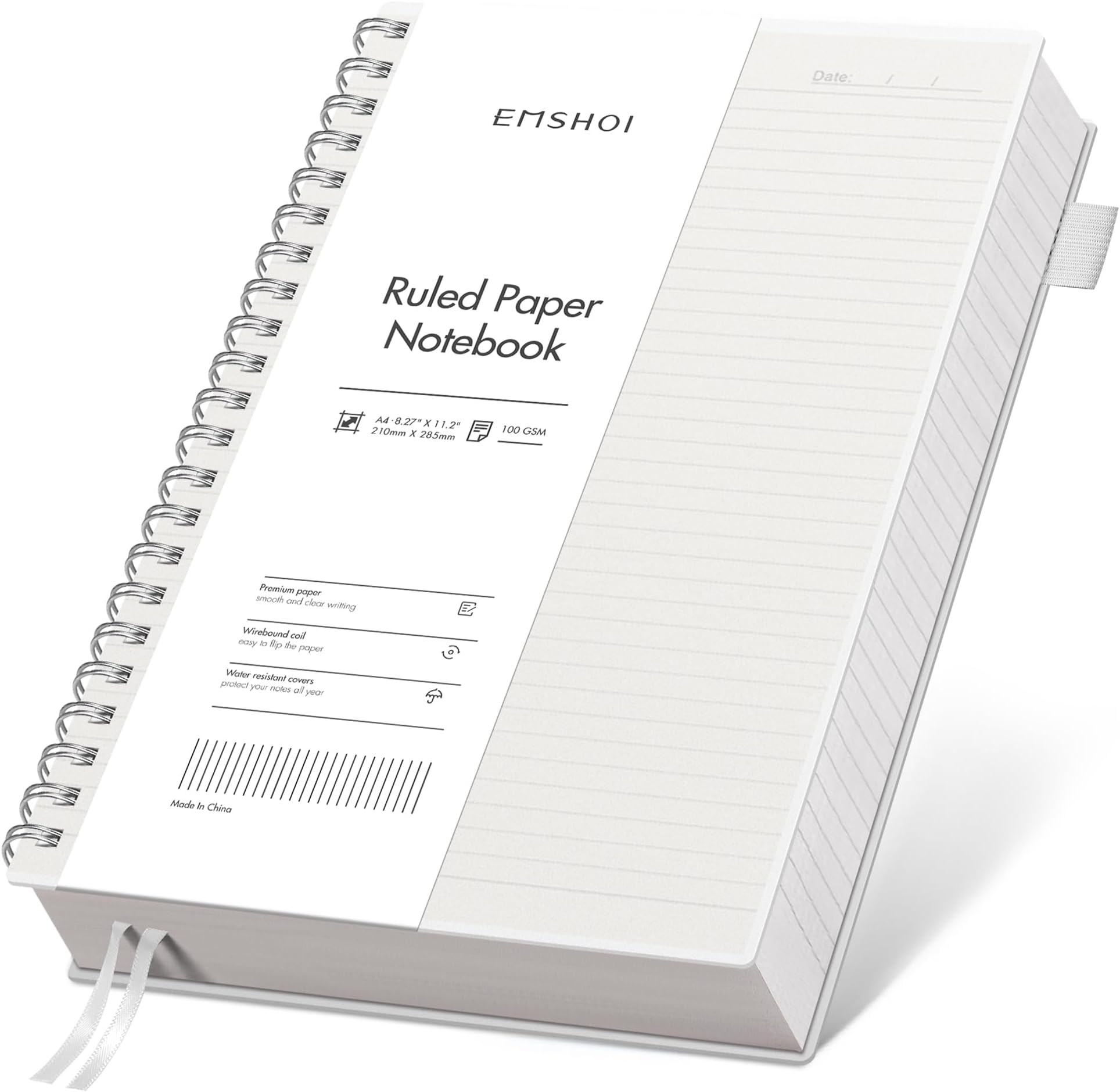 EMSHOI Lined Journal A4 Spiral Notebook, College Ruled Notebook, 300 Pages/150 Sheets, 100gsm Acid-Free Paper, Waterproof Softcover Notebook for School, Work, Writing, 8.27" ร 11.2" - Transparent