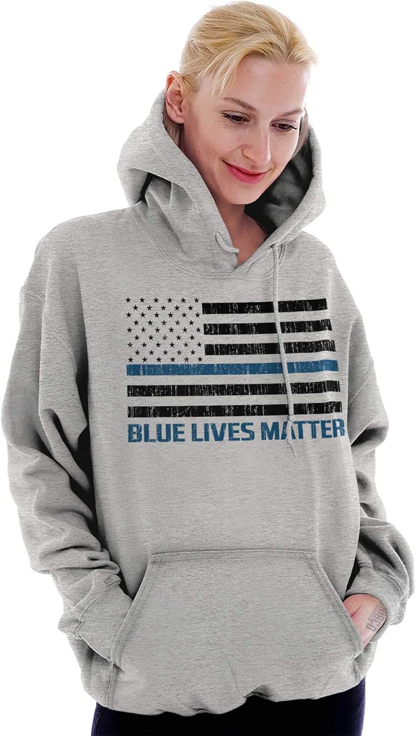 Brisco Brands Blue Line American Flag Support Hoodie Sweatshirt Women Men