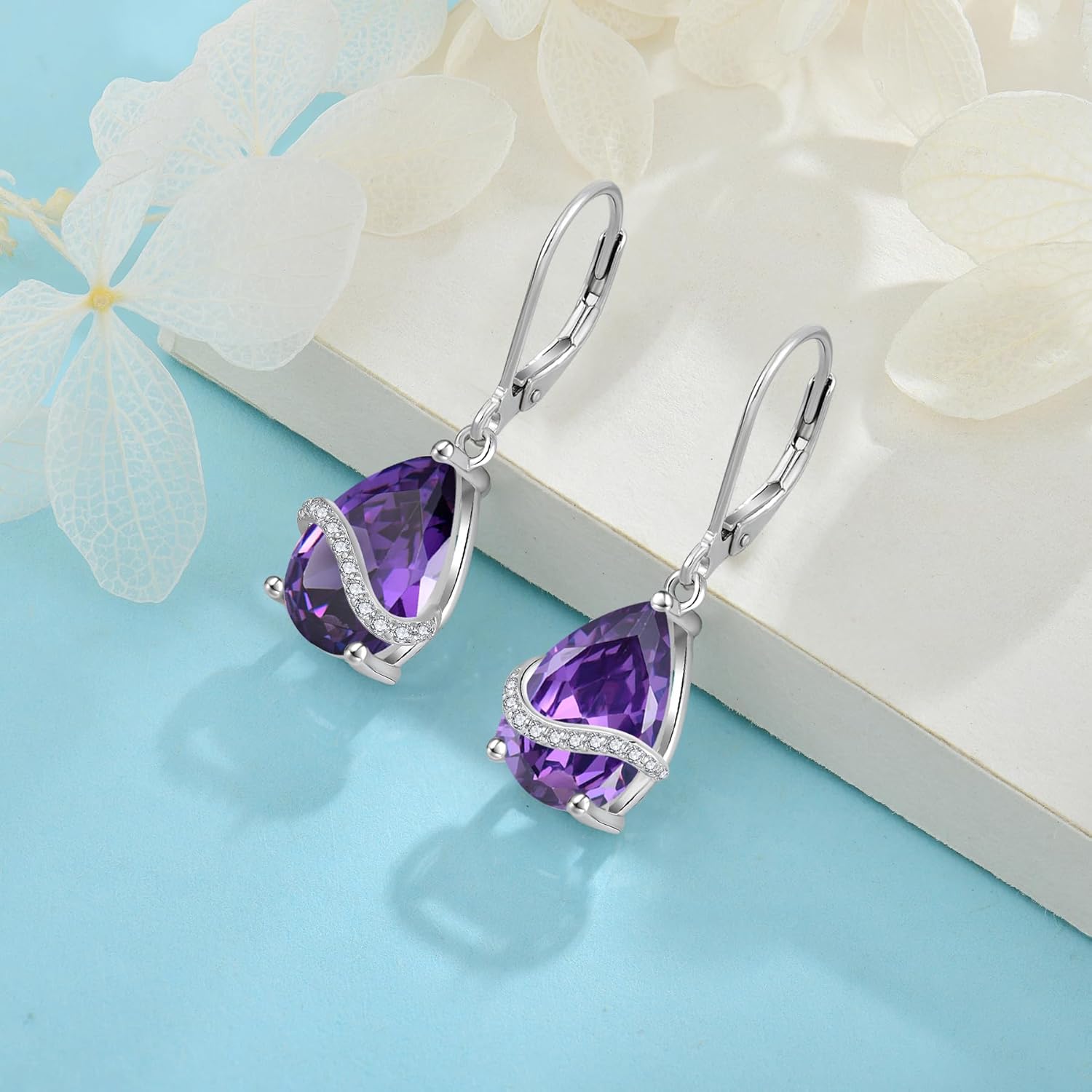 Teardrop Dangle Drop Earrings for Women 925 Sterling Silver Leverback Earrings Birthstone Jewelry Gifts for Her - Image 5