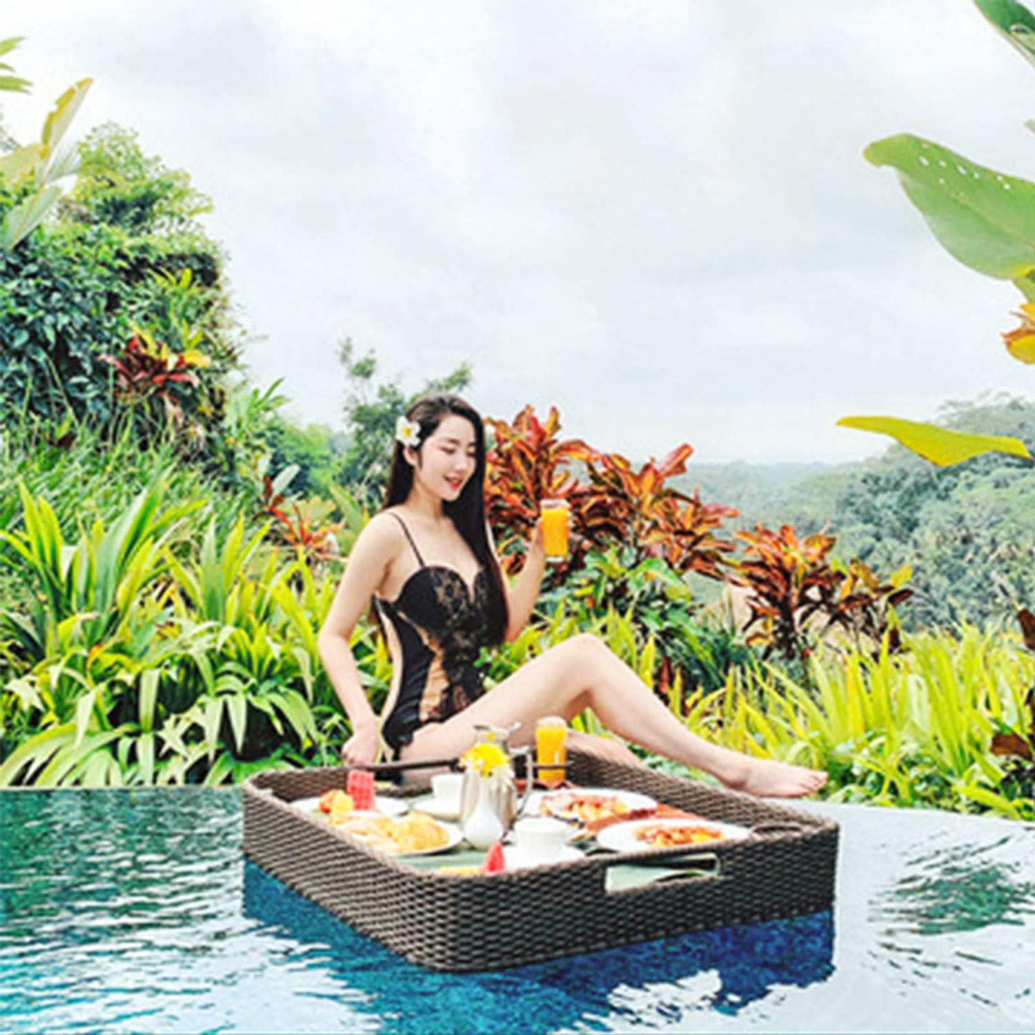 Piscine avec Bar Flottant, Bouées de Piscine for Adultes for spas, Bains et fêtes | Plateau Flottant for Servir Boissons, brunchs et Repas à la Piscine(Black)