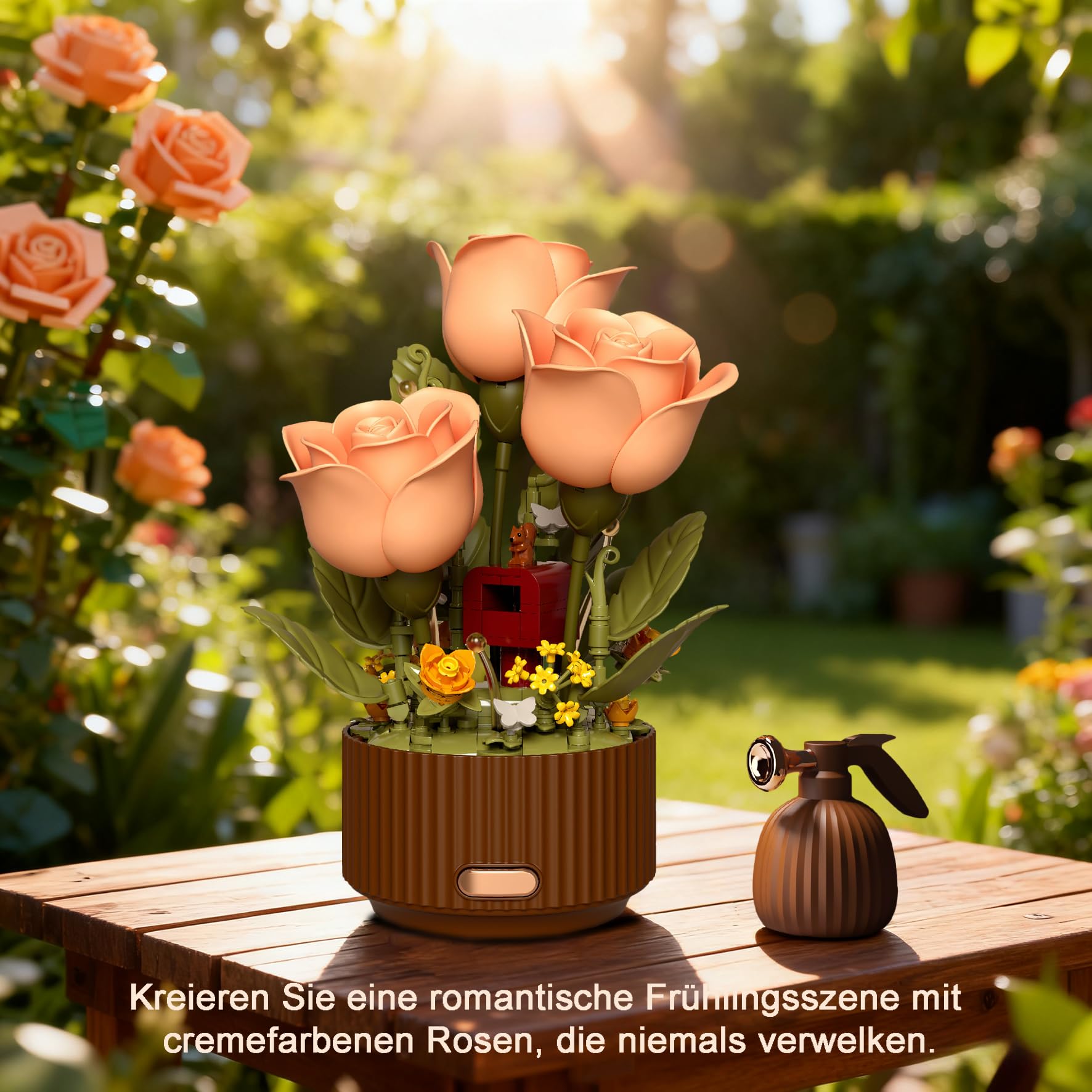 Rosen Bausteine Blumen mit Blumentopf, 255 Teile Botanik Klemmbausteine, Künstliche Blume Bauklötze Bausatz Spielzeug für Home Deko Geschenk für Erwachsene Freundin Frauen