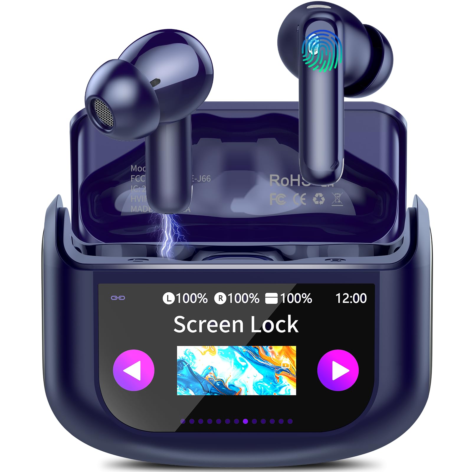 QXUFV AI Écouteur Traducteur Instantané 164 Langues, ANC/ENC Réduction du Bruit, 7 Modes de Traduction, Écran Tactile LED, IPX7 Étanche, 48H Autonomie, Casque Musique/Appels/Traducteur (Bleu)