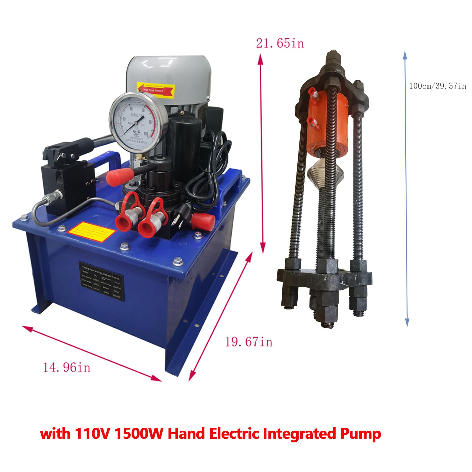 WYDDDARY 70T Crawler Pin Dismantling Machine Electric Chain Pinning Machine Excavator Maintenance Pressing Sleeve Pressing Chain Integrated Machine with 110V 1500W Hand Electric Integrated Pump