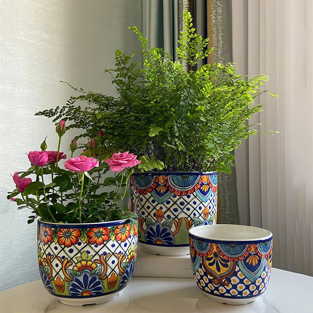DFGHNBVC 3 Piece Ceramic Plant Pots With Drainage Holes,Thick Planters With Drainage Holes For Outdoor/Indoor Plants Succulent Herb,5.1/6.3/7.4/inch,Flower Pot
