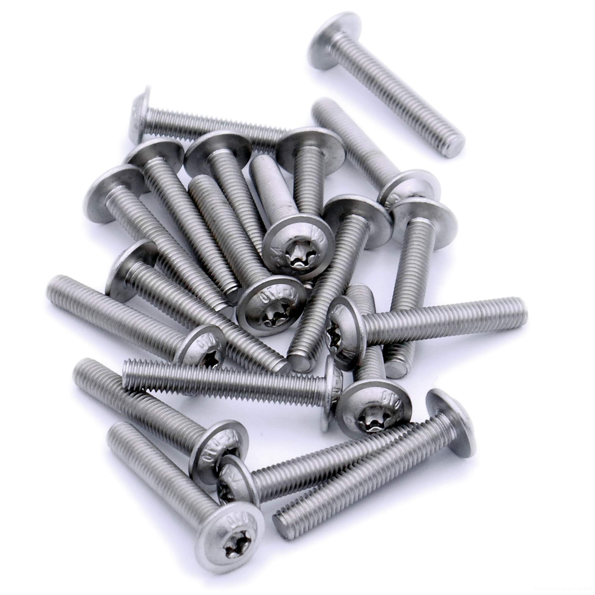 Singularity Supplies Silver M4 (4Mm X 10Mm) Flanged Tx Socket Button Machine Screw (Bolt) - Stainless Steel (A2) (Pack Of 20)