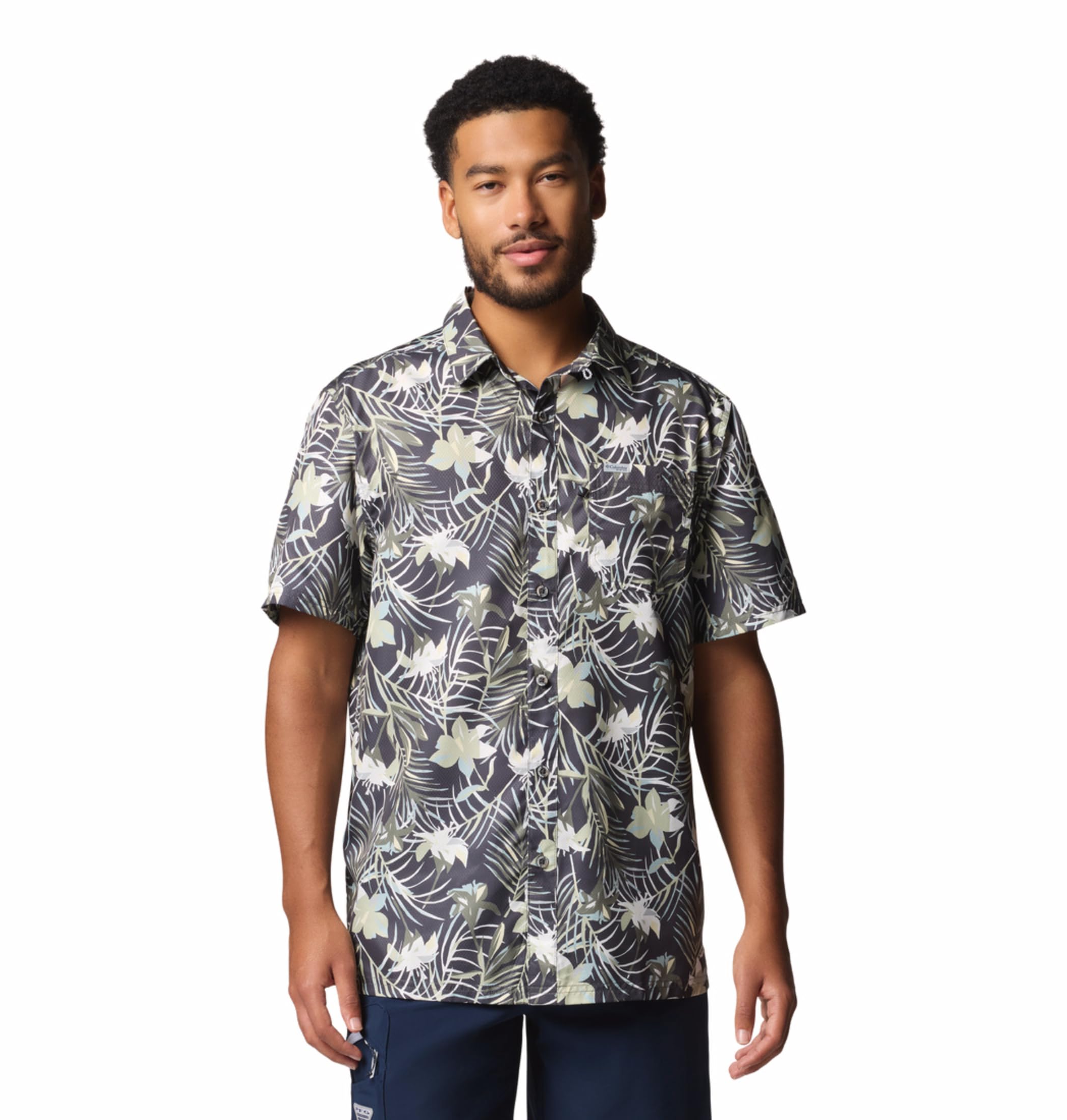 Columbia Men's Super Slack Tide Camp Shirt, Cypress Tropicfield, Large