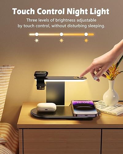 Miniatura 3 de KeeKit Cargador inalámbrico, estación de carga inalámbrica 4 en 1 con luz nocturna de atenuación, base de carga rápida para iPhone, iWatch, AirPods,