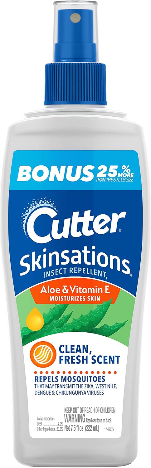 Cutter Skinsations Insect Repellent, Mosquito Repellent, Repels Mosquitos, Ticks, Gnats & Fleas, 7% DEET, 7.5 fl Ounce (Pump Spray)