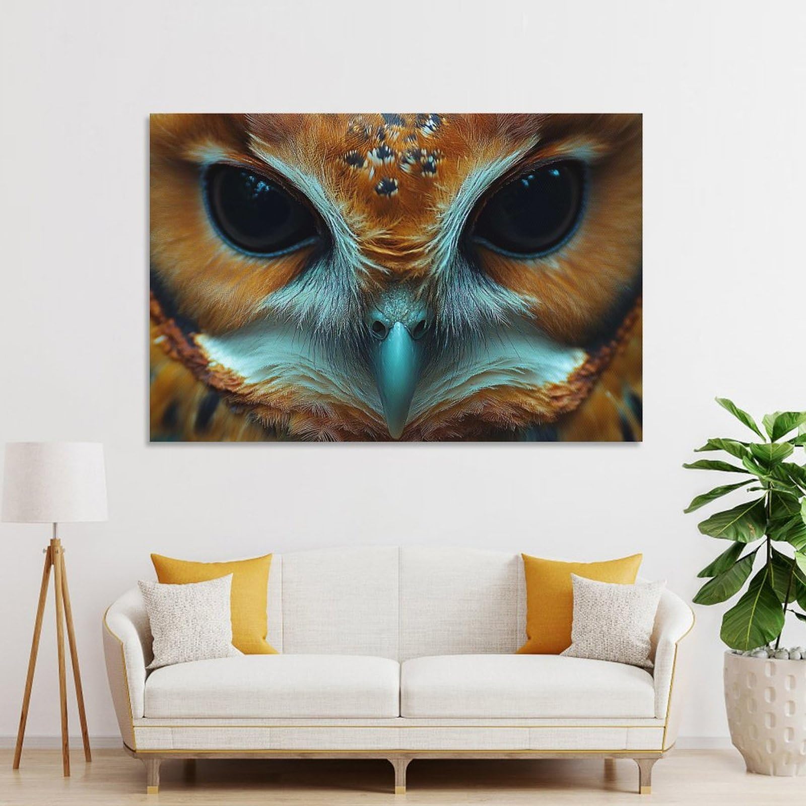 Junmoney Unframe-Style-10 Close-Up Owl Face Canvas Wall Picture, 24X36inch(60X90cm), For Living Room, Bedroom Or Apartment Walls, Decorative Artwork For Empty Walls