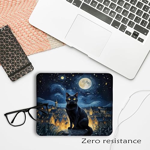 Miniatura 6 de Alfombrilla de mouse de gato negro de noche estrellada, amante de los gatos negros, regalos para mamá y mujer, alfombrilla de mouse de gatito