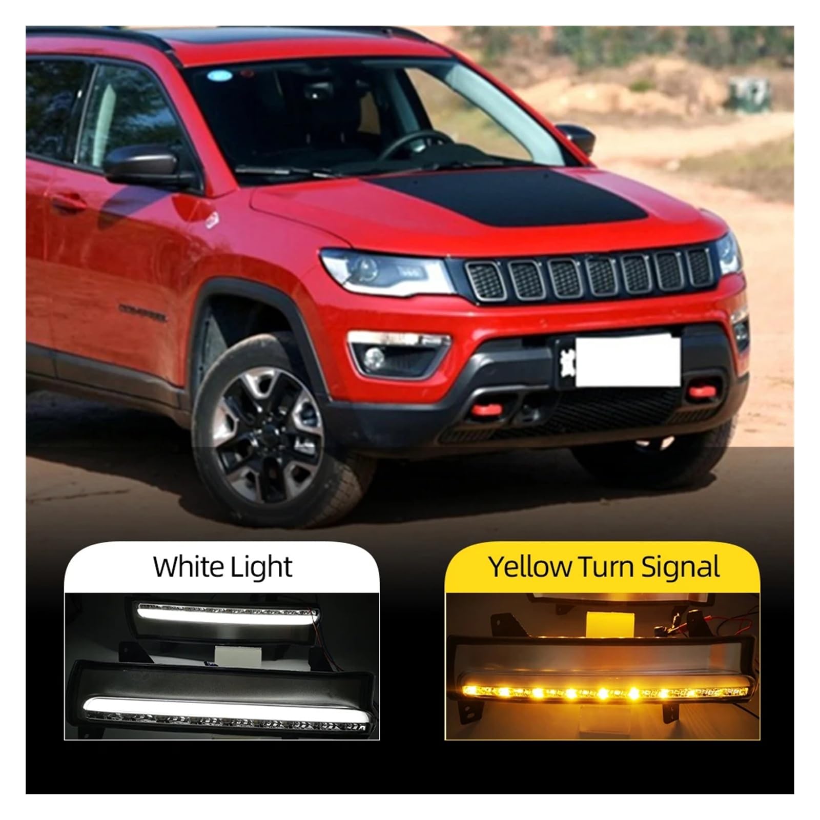 Per Jeep Per Compass 2017 2018 2019 2020 Con Indicatore Direzione Giallo Dinamico Luce Per Auto LED DRL Fendinebbia Luce Di Marcia Diurna Indicatori Specchietto Retrovisore(Model B)