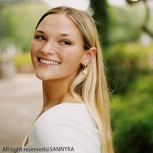 Miniatura 2 de Aretes de moneda de oro para mujer, chapados en oro de 14 quilates, aretes de aro delicados con moneda de dije mal de ojo