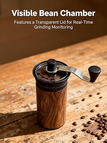 Miniatura 5 de Lamido Molinillo de café manual, 8 ajustes ajustables, capacidad de 1.06 oz, molino de rebabas cónicas con manivela