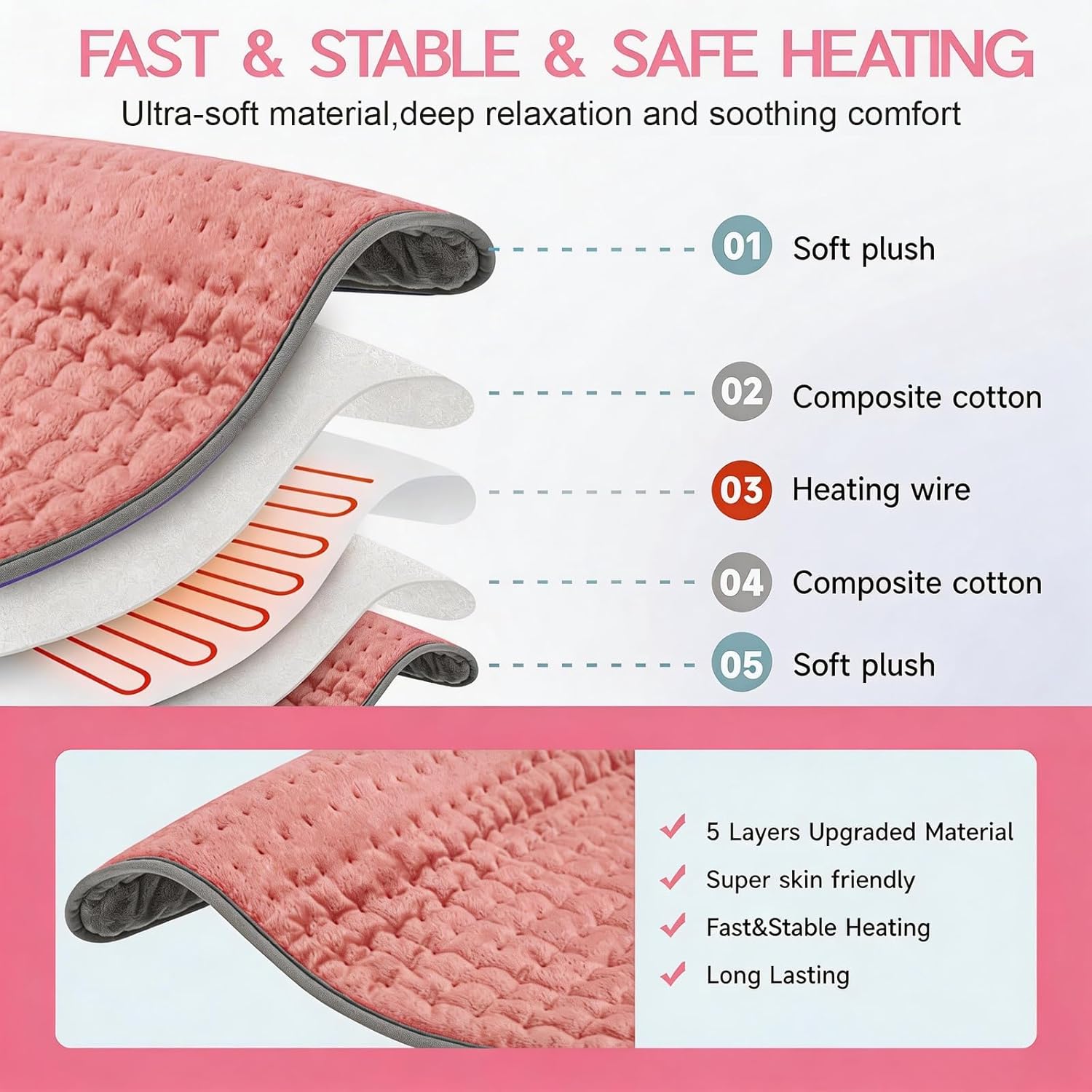 Pink Heating Pad for Gifts Soothing Heat Therapy for Women & Men, Perfect Christmas, Mothers Day, Birthday Gifts fo r Her, Dad Gifts & White Elephant Gift, Cozy Stocking Stuffer for Women/Mom