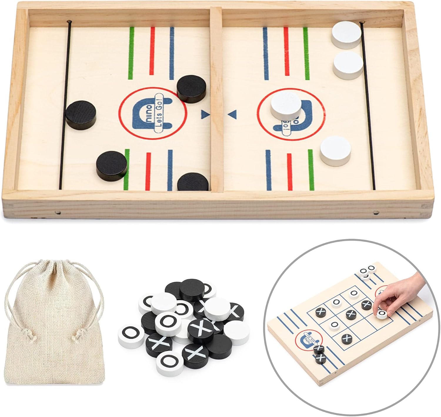 Milah Niino 2 in 1 Fast Sling Puck & Tic TAC Toe Game board, Multicolor