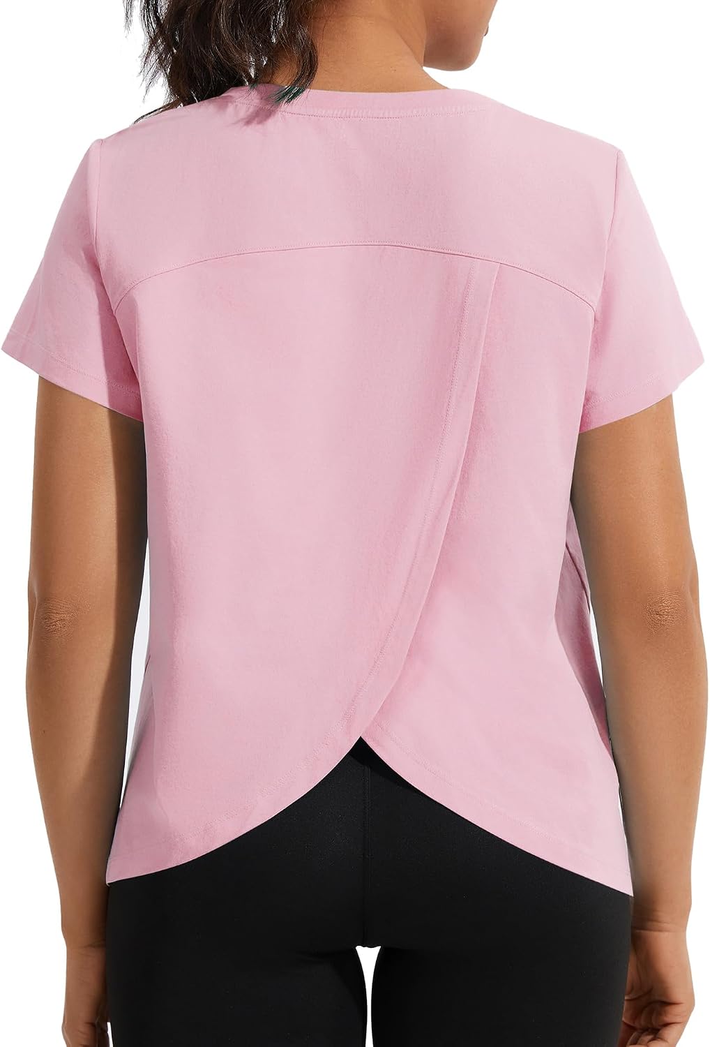 Open Back Workout Tops for Women Short Sleeve Flowy Athletic Shirts Split Back Gym Exercise Active Yoga Tshirt