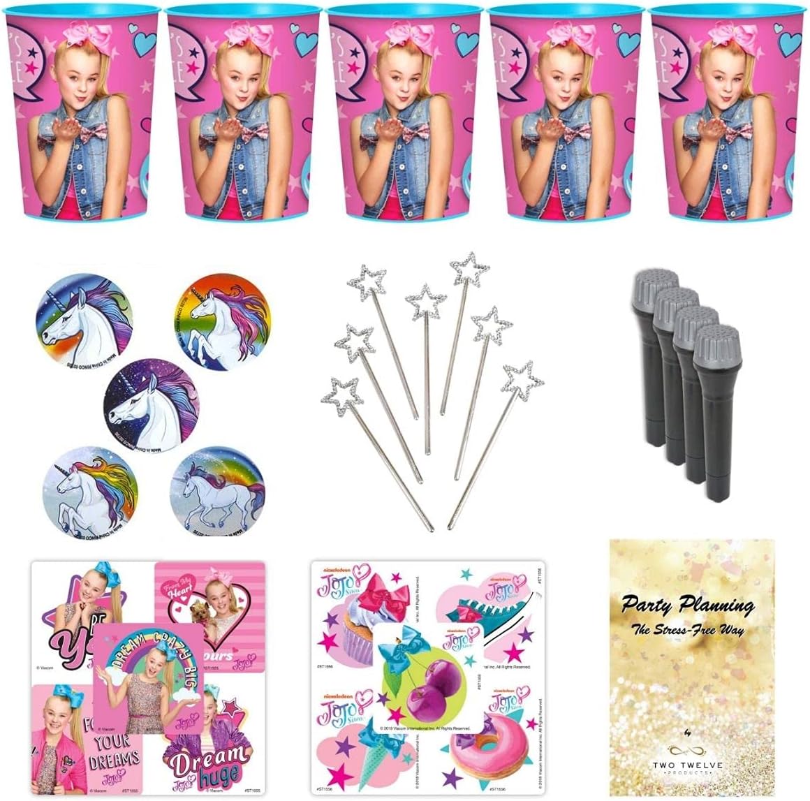 JoJo Siwa Party Favor Cup and Stickers and Other Goodies, 12 Guests, 72 Pieces, Birthday Goody Bag