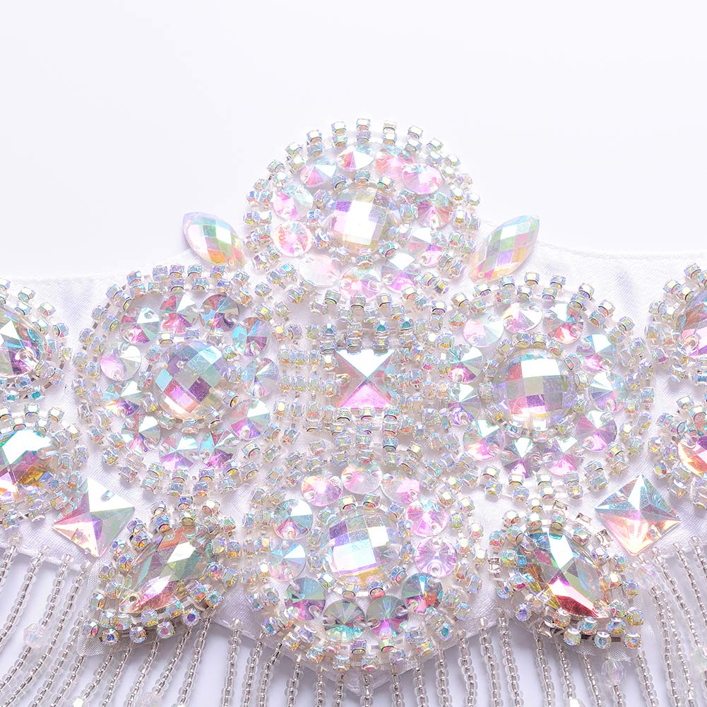 ROYAL SMEELA Bauchtanz BH Gürtel Set Damen Bauch Tanz kostüm für Frauen Sexy Glänzend Silber Strass BH Gürtel Tribal Halfter Hals Halter BH Gürtel Anzug Bauchtanz Kostüm Damen Bauch Tanzen Kleidung