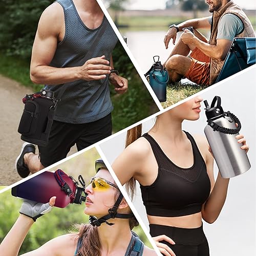 Miniatura 8 de Botella de acero inoxidable de 64 oz (1 galón) con pajilla, aislamiento, jarra de agua de medio galón (boca ancha), termo metálico con asa de cuerda