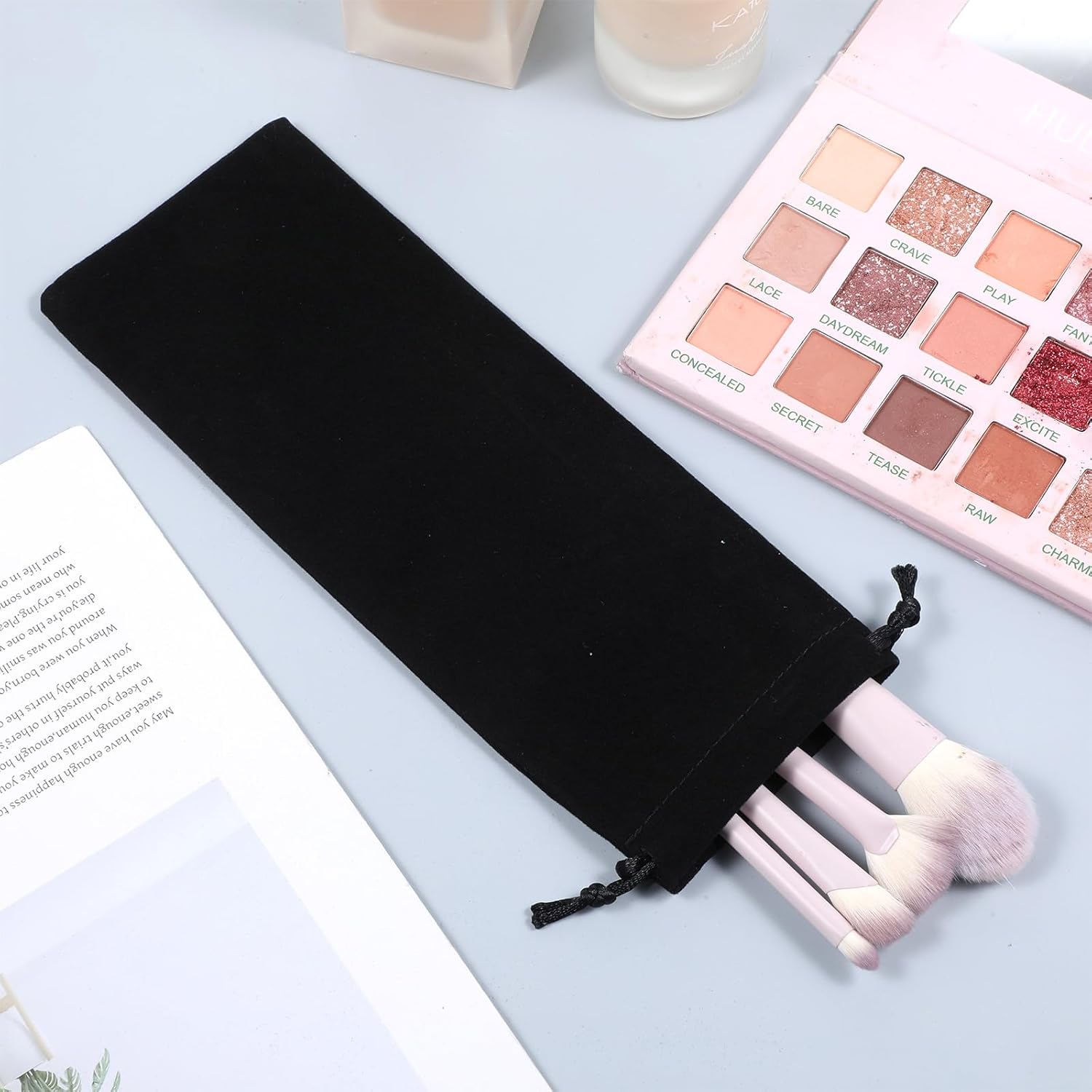 Ezymivs Pack of 12 Black Velvet Drawstring Bags, Long Velvet Drawstring Pouches for Storage Jewelry Wedding Party Favor Christmas, 3x10 in - Image 5