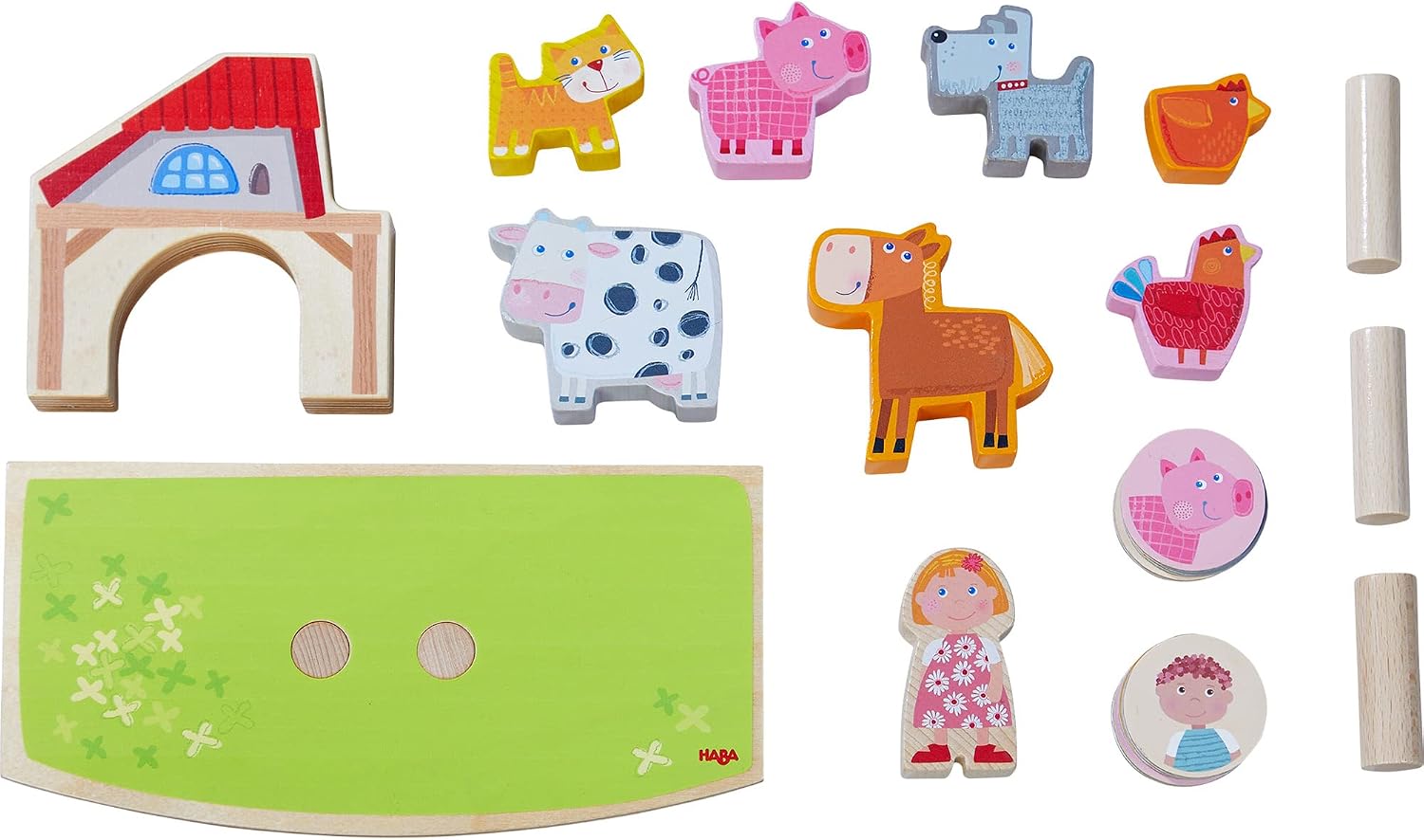 HABA Wooden Toddler Stacking Toys, On The Farm Balancing Game and Wooden Montessori Toys for Preschool Learning, Includes 12 Animal Figures, Made in Germany