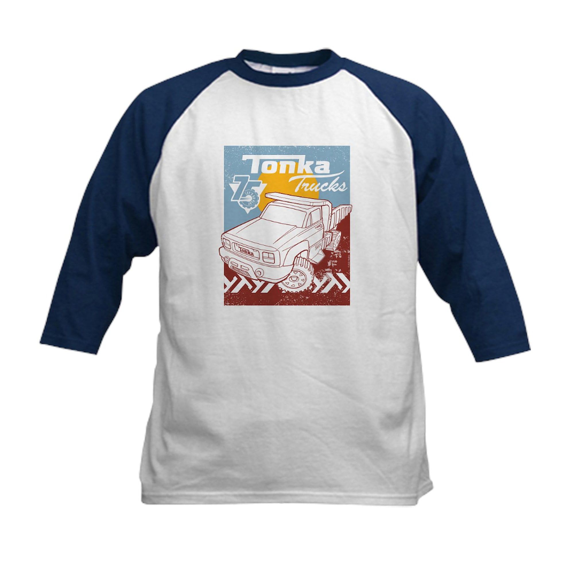 CafePress Tonka 75Th Trucks Baseball Jersey Kids Cotton Baseball Jersey, 3/4 Raglan Sleeve Shirt Navy/White